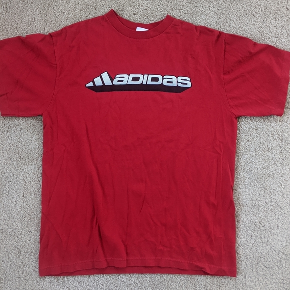 adidas Other - Adidas Shirt Retro Spell Out Block Logo 3 Stripes Crew Neck Men's Large Red